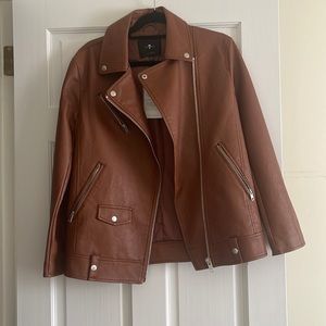 7 for All Mankind Brown Vegan Faux Leather Moto Jacket